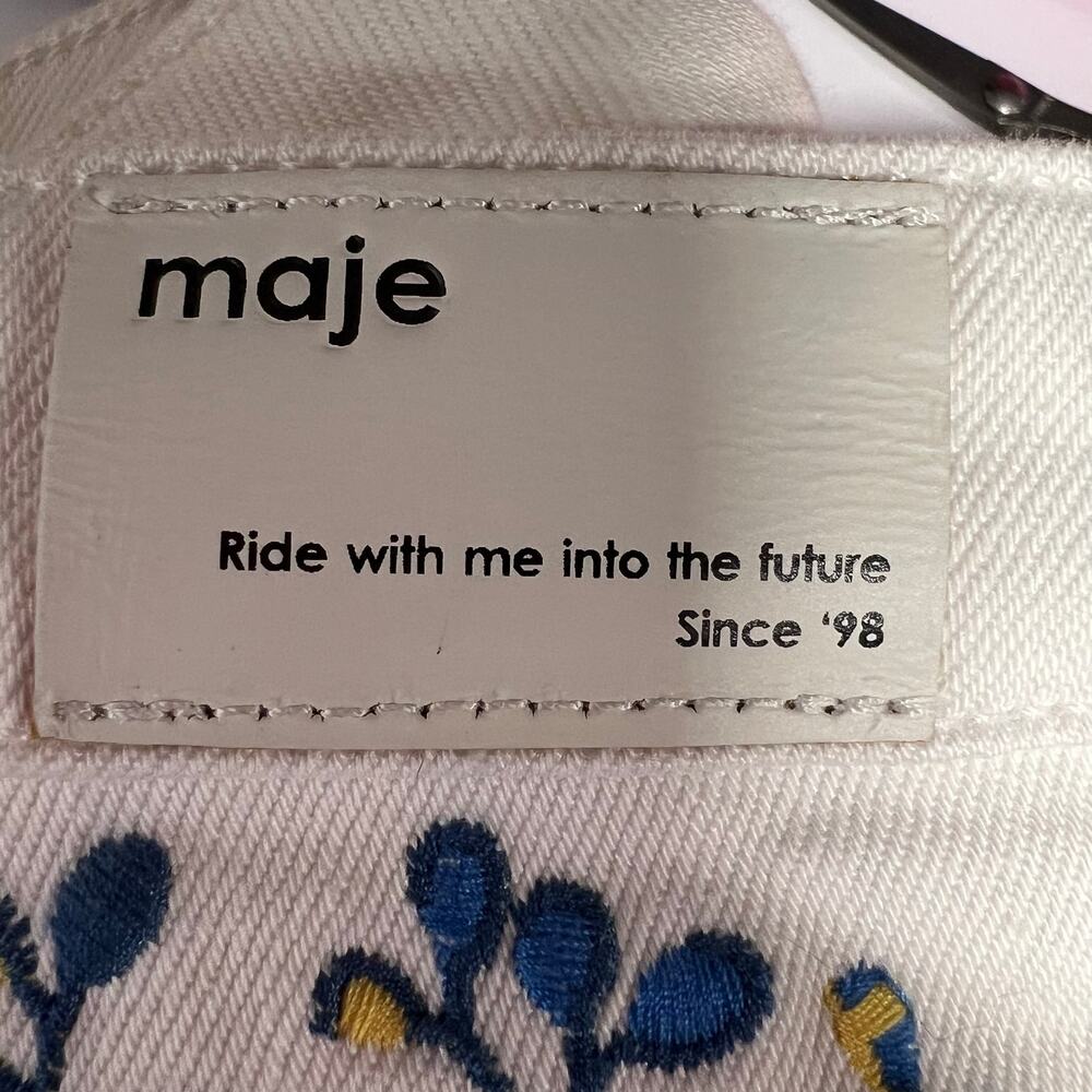 Maje Embroidered Floral Straight Leg Denim Jeans White Blue Size 36 Boho Retro - Picture 12 of 15